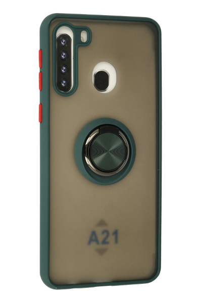Newface Samsung Galaxy A21 Kılıf Montreal Yüzüklü Silikon Kapak - Yeşil resmi