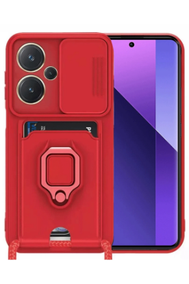 Newface Xiaomi Redmi Note 13 Pro Plus Kılıf Zuma Kartvizitli Yüzüklü Silikon - Kırmızı resmi