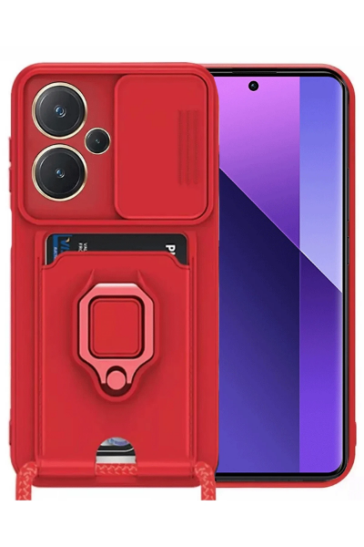 Newface Xiaomi Redmi Note 13 Pro Plus Kılıf Zuma Kartvizitli Yüzüklü Silikon - Kırmızı resmi
