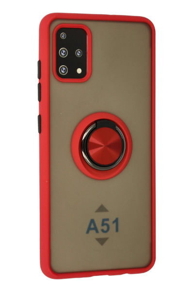 Newface Samsung Galaxy A51 Kılıf Montreal Yüzüklü Silikon Kapak - Kırmızı resmi