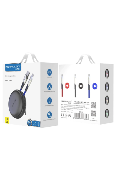 Konfulon DC18 Type-C Kablo 1M 5A - Siyah resmi