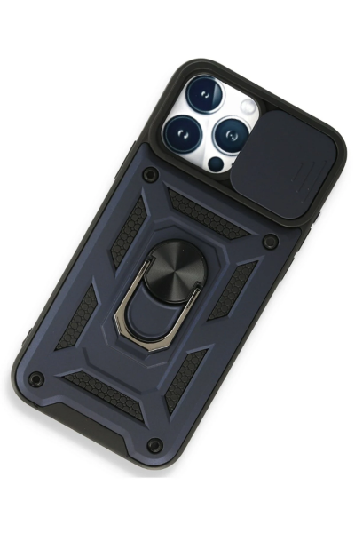 Newface iPhone 15 Pro Kılıf Pars Lens Yüzüklü Silikon - Lacivert resmi