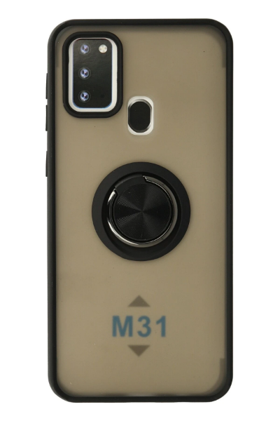 Newface Samsung Galaxy M31 Kılıf Montreal Yüzüklü Silikon Kapak - Siyah resmi