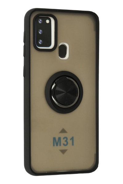Newface Samsung Galaxy M31 Kılıf Montreal Yüzüklü Silikon Kapak - Siyah resmi