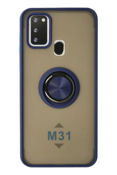 Newface Samsung Galaxy M31 Kılıf Montreal Yüzüklü Silikon Kapak - Lacivert resmi