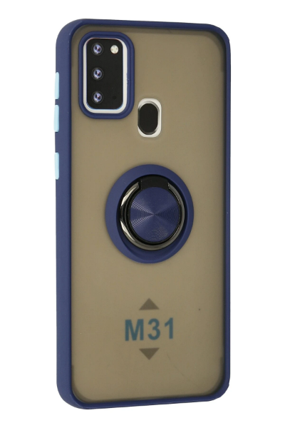 Newface Samsung Galaxy M31 Kılıf Montreal Yüzüklü Silikon Kapak - Lacivert resmi
