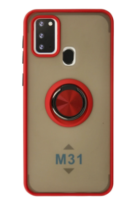 Newface Samsung Galaxy M31 Kılıf Montreal Yüzüklü Silikon Kapak - Kırmızı resmi