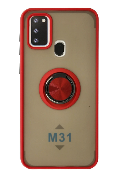 Newface Samsung Galaxy M31 Kılıf Montreal Yüzüklü Silikon Kapak - Kırmızı resmi