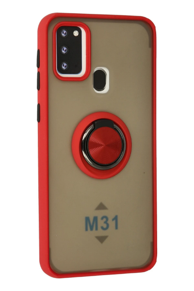 Newface Samsung Galaxy M31 Kılıf Montreal Yüzüklü Silikon Kapak - Kırmızı resmi