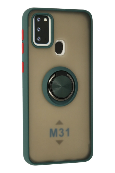 Newface Samsung Galaxy M31 Kılıf Montreal Yüzüklü Silikon Kapak - Yeşil resmi