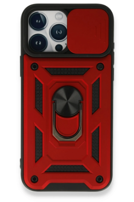 Newface iPhone 15 Pro Max Kılıf Pars Lens Yüzüklü Silikon - Kırmızı resmi