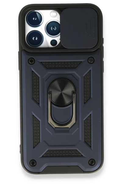 Newface iPhone 15 Pro Max Kılıf Pars Lens Yüzüklü Silikon - Lacivert resmi