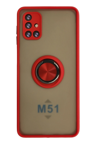 Newface Samsung Galaxy M51 Kılıf Montreal Yüzüklü Silikon Kapak - Kırmızı resmi