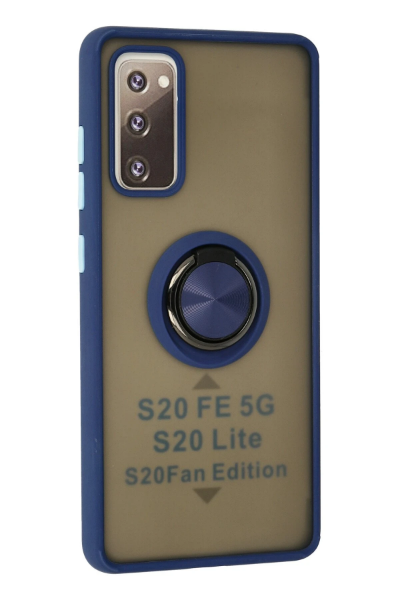 Newface Samsung Galaxy S20 FE Kılıf Montreal Yüzüklü Silikon Kapak - Lacivert resmi