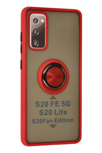 Newface Samsung Galaxy S20 FE Kılıf Montreal Yüzüklü Silikon Kapak - Kırmızı resmi