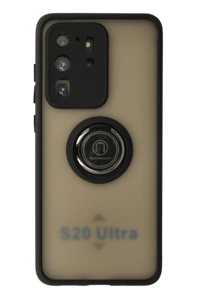 Newface Samsung Galaxy S20 Ultra Kılıf Montreal Yüzüklü Silikon Kapak - Siyah resmi