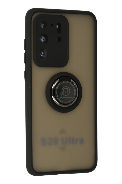 Newface Samsung Galaxy S20 Ultra Kılıf Montreal Yüzüklü Silikon Kapak - Siyah resmi