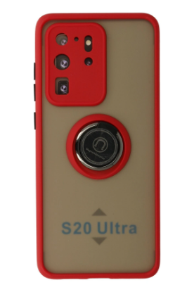 Newface Samsung Galaxy S20 Ultra Kılıf Montreal Yüzüklü Silikon Kapak - Kırmızı resmi