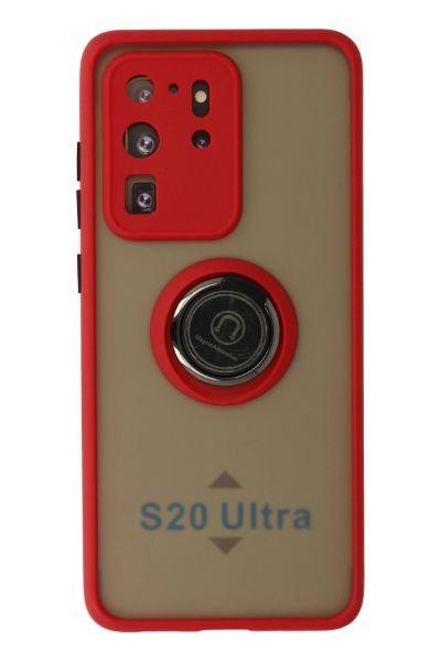 Newface Samsung Galaxy S20 Ultra Kılıf Montreal Yüzüklü Silikon Kapak - Kırmızı resmi