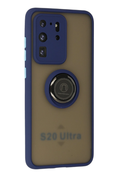 Newface Samsung Galaxy S20 Ultra Kılıf Montreal Yüzüklü Silikon Kapak - Lacivert resmi
