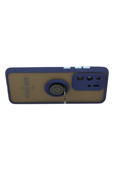 Newface Samsung Galaxy S20 Ultra Kılıf Montreal Yüzüklü Silikon Kapak - Lacivert resmi