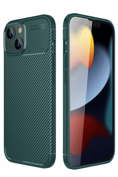 Newface iPhone 14 Kılıf Auto Focus Karbon Kapak - Koyu Yeşil resmi