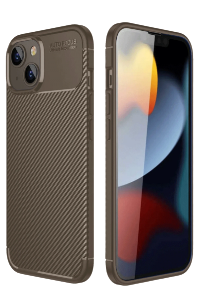 Newface iPhone 14 Kılıf Auto Focus Karbon Kapak - Kahverengi resmi