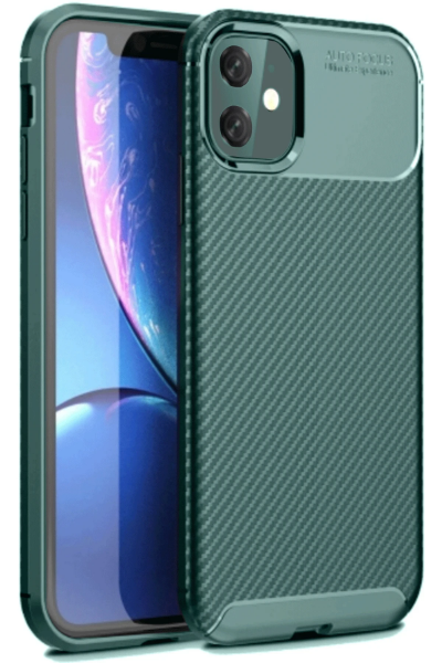 Newface iPhone 11 Kılıf Auto Focus Karbon Kapak - Koyu Yeşil resmi