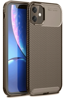 Newface iPhone 11 Kılıf Auto Focus Karbon Kapak - Kahverengi resmi