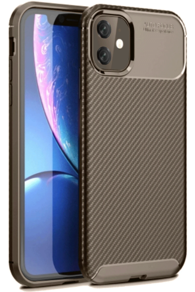 Newface iPhone 11 Kılıf Auto Focus Karbon Kapak - Kahverengi resmi