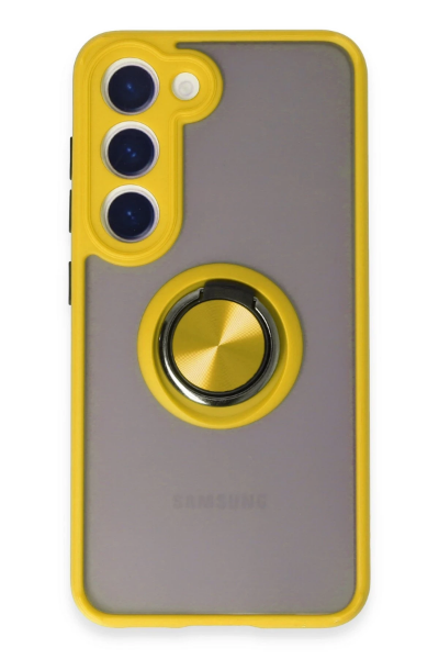 Newface Samsung Galaxy S23 Kılıf Montreal Yüzüklü Silikon Kapak - Sarı resmi