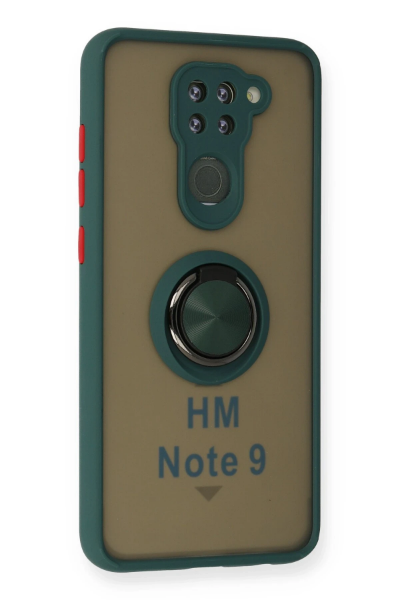 Newface Xiaomi Redmi Note 9 Kılıf Montreal Yüzüklü Silikon Kapak - Yeşil resmi