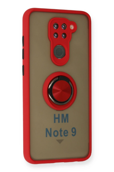 Newface Xiaomi Redmi Note 9 Kılıf Montreal Yüzüklü Silikon Kapak - Kırmızı resmi