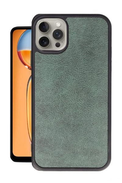 Newface iPhone 15 Pro Kılıf Aras Deri Kapak - Koyu Yeşil resmi
