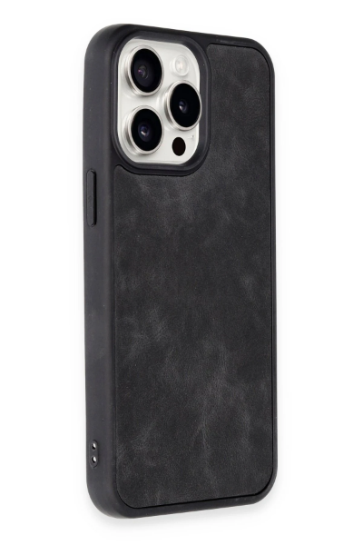Newface iPhone 15 Pro Max Kılıf Aras Deri Kapak - Siyah resmi