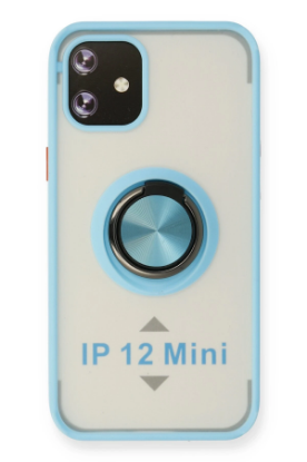 Newface iPhone 12 Mini Kılıf Montreal Yüzüklü Silikon Kapak - Buz Mavi resmi