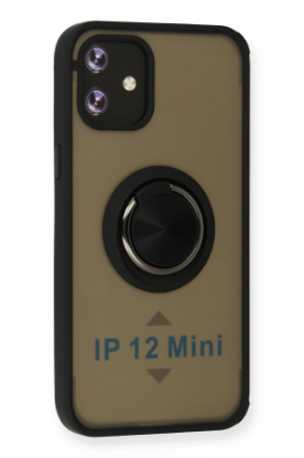 Newface iPhone 12 Mini Kılıf Montreal Yüzüklü Silikon Kapak - Siyah resmi