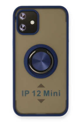 Newface iPhone 12 Mini Kılıf Montreal Yüzüklü Silikon Kapak - Lacivert resmi