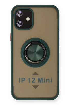 Newface iPhone 12 Mini Kılıf Montreal Yüzüklü Silikon Kapak - Yeşil resmi