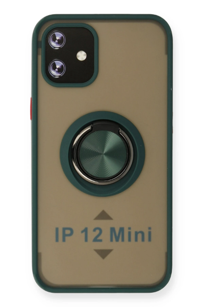 Newface iPhone 12 Mini Kılıf Montreal Yüzüklü Silikon Kapak - Yeşil resmi
