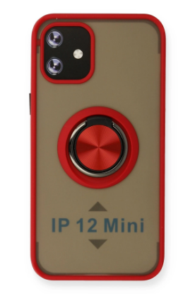 Newface iPhone 12 Kılıf Montreal Yüzüklü Silikon Kapak - Kırmızı resmi
