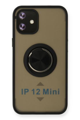 Newface iPhone 12 Kılıf Montreal Yüzüklü Silikon Kapak - Siyah resmi