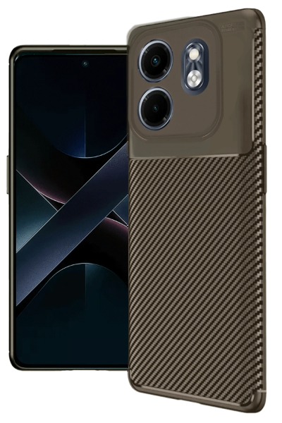 Newface İnfinix Smart 9 Kılıf Auto Focus Karbon Kapak - Kahverengi resmi