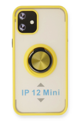 Newface iPhone 12 Kılıf Montreal Yüzüklü Silikon Kapak - Sarı resmi