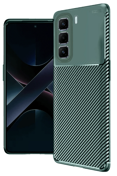 Newface İnfinix Hot 50 4G Kılıf Auto Focus Karbon Kapak - Koyu Yeşil resmi
