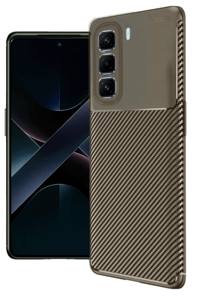 Newface İnfinix Hot 50 4G Kılıf Auto Focus Karbon Kapak - Kahverengi resmi