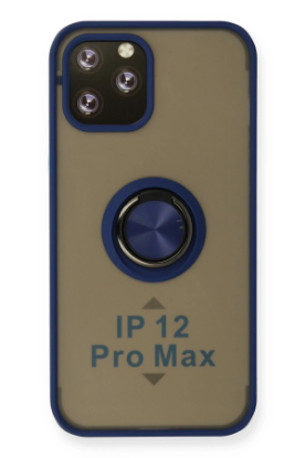 Newface iPhone 12 Pro Max Kılıf Montreal Yüzüklü Silikon Kapak - Lacivert resmi