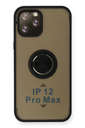 Newface iPhone 12 Pro Max Kılıf Montreal Yüzüklü Silikon Kapak - Siyah resmi