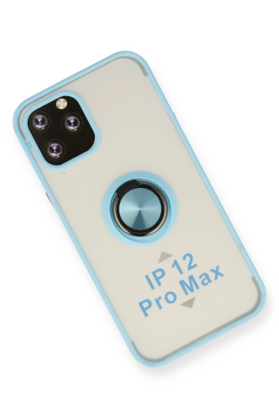 Newface iPhone 12 Pro Max Kılıf Montreal Yüzüklü Silikon Kapak - Buz Mavi resmi