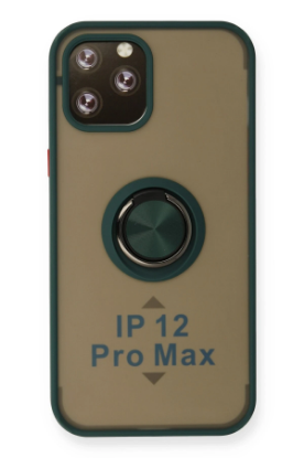 Newface iPhone 12 Pro Max Kılıf Montreal Yüzüklü Silikon Kapak - Yeşil resmi